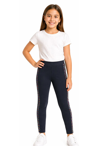 İrem Çocuk Giyim Girl's Leggings Black Color Steel Leggings with Colorful Str...