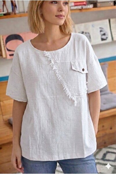 AYASOFYA OTANTIK Γυναικεία λευκή φούστα με λεπτομέρειες στο τελείωμα/τα μανίκ...