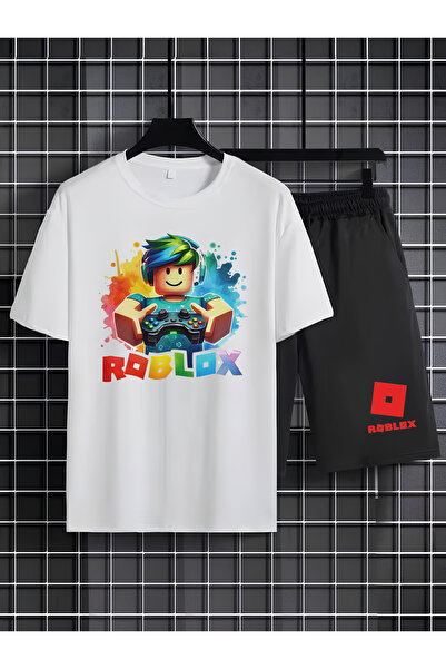 MAGORS Roblox Printed 100% Cotton Crewneck Children's T-Shirt-Shorts Two-Piec...
