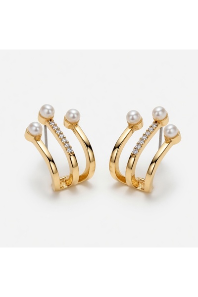 ATALYA ACCESSORY Modern Design Pearl Steel Women's Earrings
