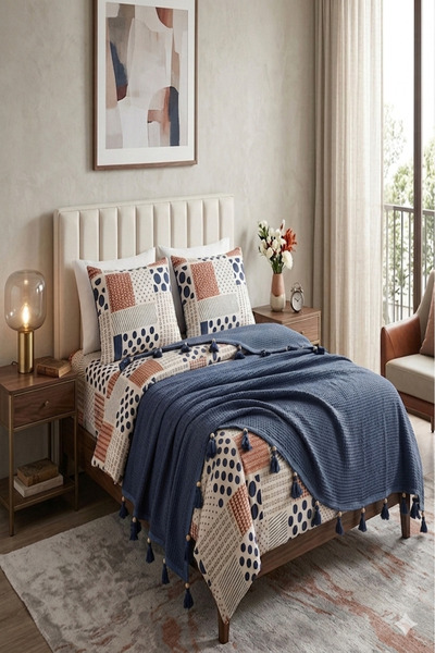 İpeksi Σετ Πικέ Διπλό με Πομπόν και Ελαστικά Σεντόνια