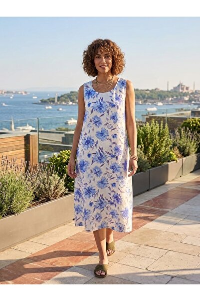 ELLA CAMELIA Floral Pattern Midi Length Sleeveless Dress