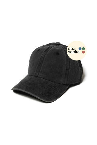 düz şapka studio Flat Hat |   Anthracite Washed Cap - Minimalist, Without Logo and Text