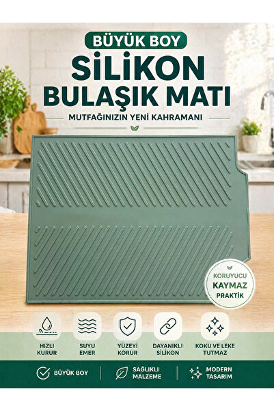 evolis kitchen 1 Adet Mint Yeşili Bulaşık Matı Büyük Boy 44 X 33 Cm Silikon B...