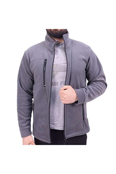 KORDAK Γκρι ζακέτα φλις με τρεις τσέπες και φερμουάρ
