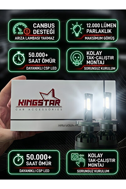 KNG 9005 LED Xenon Far Ampulü | KINGSTAR CAPTAIN Serisi | 12.000 Lumen | Beyaz Işık | CANBUS