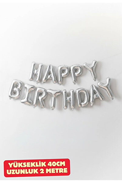 Parti Zamanı Gümüş Happy Bırthday Folyo Set Balon Doğum Günü Helyum Doğum Gün...