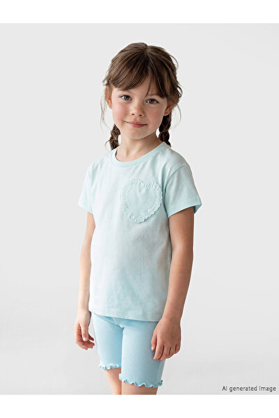 LC Waikiki Nevavm Farkıyla Oval Collar Embroidered Girl's T-Shirt