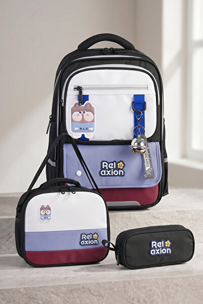 nacar çarşı Relaxion 1816 Boys' Orthopedic Primary School Bag Set 3-Piece Bla...