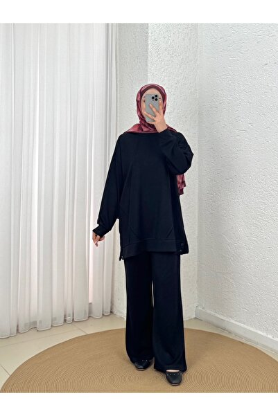 MİHRA STORE طقم بنطلون من Aygen بتفاصيل خياطة أمامية وأزرار جانبية - MF1890 أسود