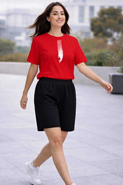 Gutsy T-Shirt Sweat Suit 2-Piece Combination Sweat-Absorbing Flow-Printed Wom...