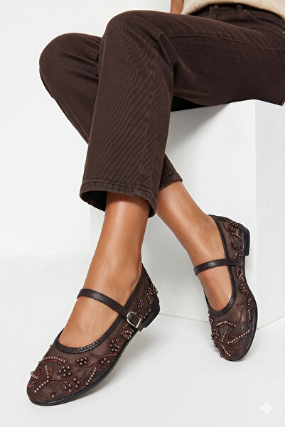 StWenn Πολυτελείς γυναικείες μπαλαρίνες με διχτυωτό κέντημα και λεπτομέρεια μ...