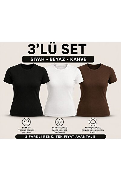 meymers Σετ 3 γυναικείων βασικών μπλουζών με λεπτή εφαρμογή, εύκαμπτο ύφασμα,...