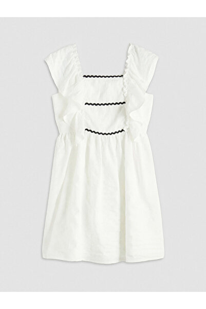 LC Waikiki Nevavm Square Neck Ruffle Girls' Dress with Difference