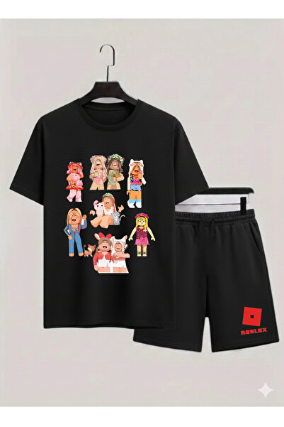 MAGORS Roblox Printed 100% Cotton Crewneck Children's T-Shirt-Shorts Two-Piec...