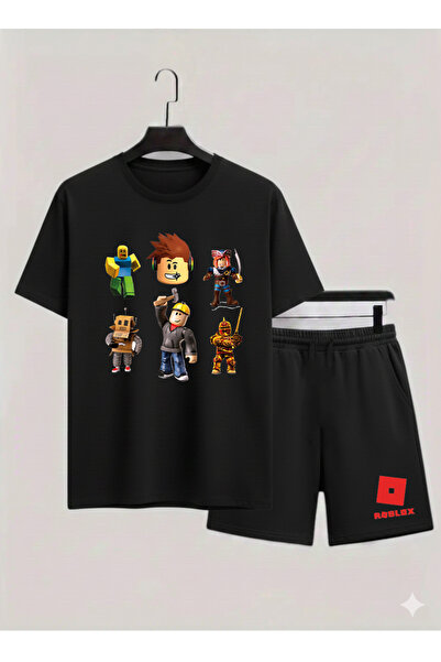 MAGORS Roblox Printed 100% Cotton Crewneck Children's T-Shirt-Shorts Two-Piec...