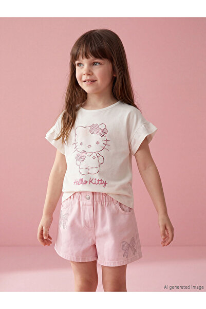 LC Waikiki Peak Yeni Sezon Hello Kitty Baskılı Kız Çocuk Taşlı Tişört