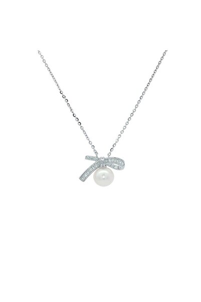 Bijuteria SORELLY Ασημένιο κολιέ με φιόγκο και μαργαριτάρι