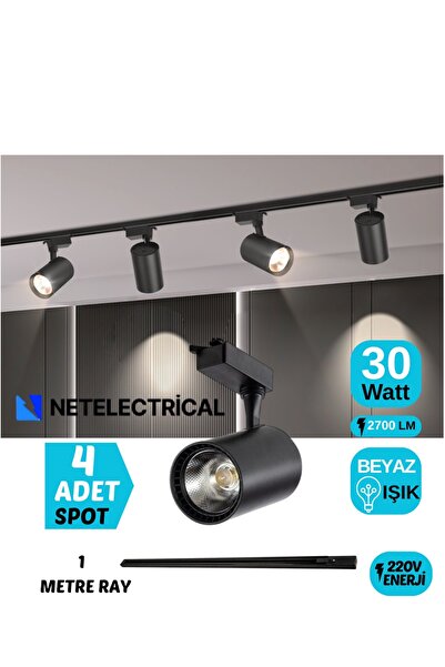 NETELECTRİCAL Siyah Kasa Beyaz Işık 30W Raylı Spot Mağaza Vitrin Özel Alan Ay...