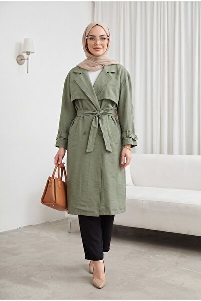 Modamorfo Υφασμάτινη καμπαρντίνα με ζώνη στη μέση, τσέπες, μανίκια τύπου απόλ...