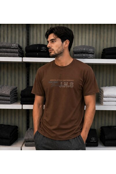 grand coco Men's brown lycra supreme fabric crew neck short sleeve t-shirt