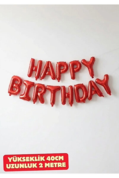 Parti Zamanı Kırmızı Happy Bırthday Folyo Set Balon Doğum Günü Helyum Doğum G...
