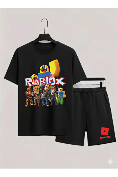 MAGORS Roblox Printed 100% Cotton Crewneck Children's T-Shirt-Shorts Two-Piec...