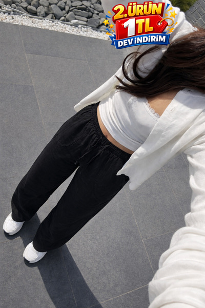 DAMGA JEANS Γυναικείο Premium Jogger Relax Fit Καλοκαιρινό Μαύρο Λινό Παντελόνι