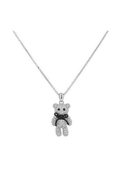 Bijuteria SORELLY Ασημένιο κολιέ με αρκουδάκι που φοράει παπιγιόν