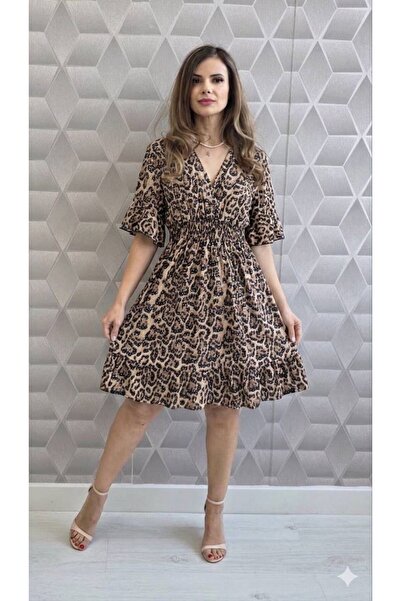 styleFlex Rochie scurta din vascoza cu imprimeu animal print si strasuri