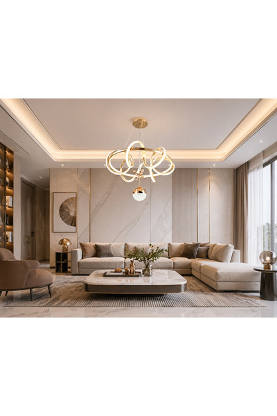 VENÜS AYDINLATMA LED Avize Luxury Loop Tasarım Kristal Detaylı Modern Sarkıt ...