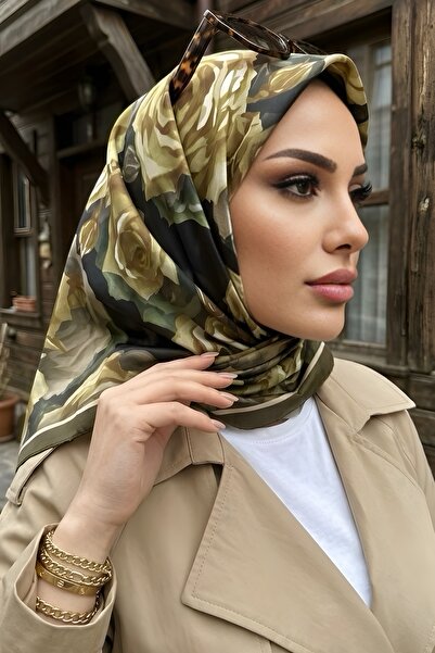 İmajButik وشاح ناعم منقوش باللون الكاكي