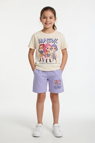Cansın Mini Lilac Girl's Themed Shorts and T-Shirt 2-Piece Set 23935