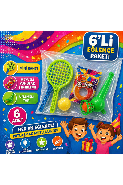 KAR TANESİ 6’lı Mini Raket + Üflemeli Top + Meyveli Yumuşak Şekerleme Seti | ...