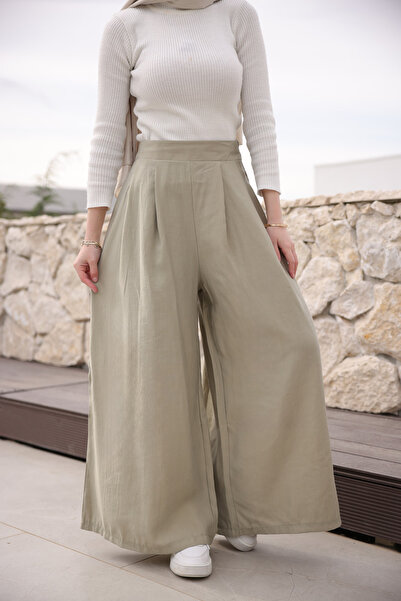 İmajButik Olive Pleated Wide Leg Pants