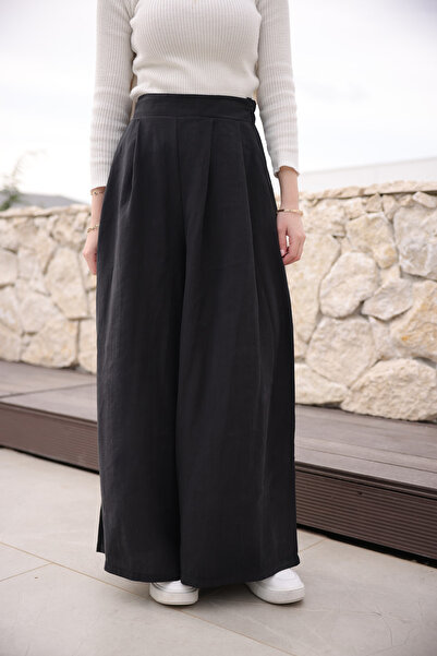 İmajButik Black Pleated Wide Leg Trousers