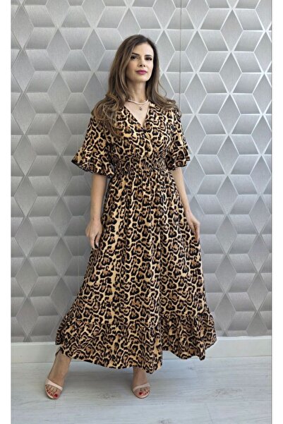 styleFlex Rochie lunga din vascoza cu imprimeu animal print si strasuri