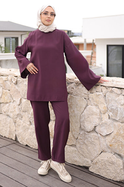 İmajButik Plum Spanish Sleeve Tunic Pants Set