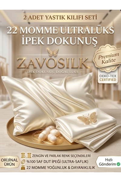 ZAVO ZAVOSILK 22 Momme %100 Saf Dut İpeği 2'li Yastık Kılıfı Seti - Ultra Lük...