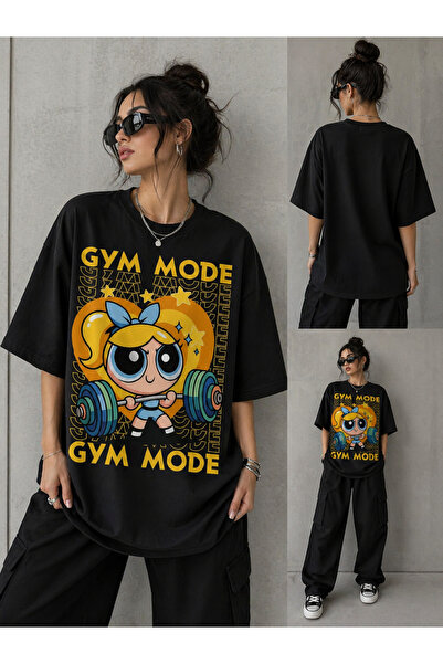 YASKA powerpuff girls gym mode oversize kadın tişört spor ve sokak tarzı bir ...