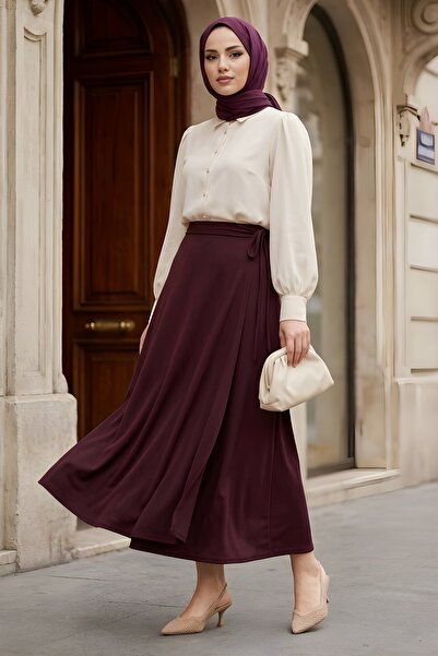 İmajButik Φούστα Dabıl με λεπτομέρεια δεσίματος στο πλάι σε χρώμα δαμασκηνί