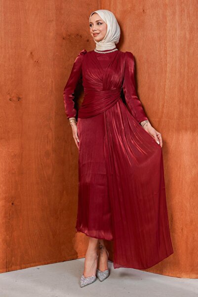 İmajButik Burgundy Vibrant Evening Dress