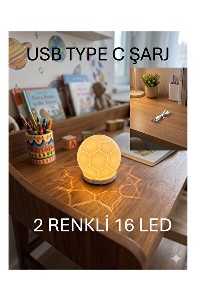 B2 Studio Futbol Topu Gece Lambası 10 x 10 x 10 cm – Şarjlı USB Type-C 16 LED...