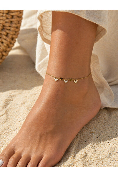 Bymiel Heart in Heart Design Gold Color Women's Anklet