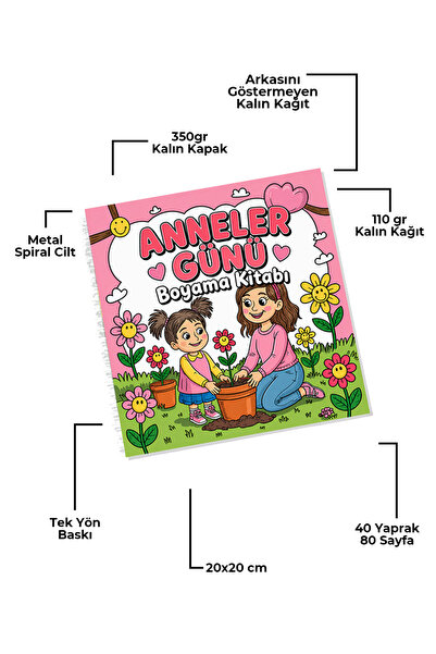 metafortoys Anneler Günü Boyama Kitabı Cozy Book – 21x20 cm I 40 Görsel I Çoc...