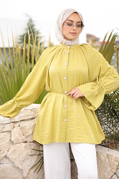 İmajButik Πράσινο τουνίκ με λουράκια στα μπράτσα και τη μέση και κουμπιά