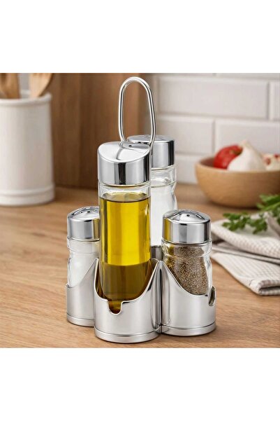 ADDA Πλαστικό βάζο ελαιολάδου με 4 γυάλινα δοχεία για λάδι/ξύδι/αλάτι και πιπέρι