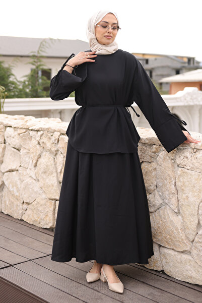 İmajButik Μαύρο Σετ Φούστας με Λεπτομέρεια από Δαντέλα