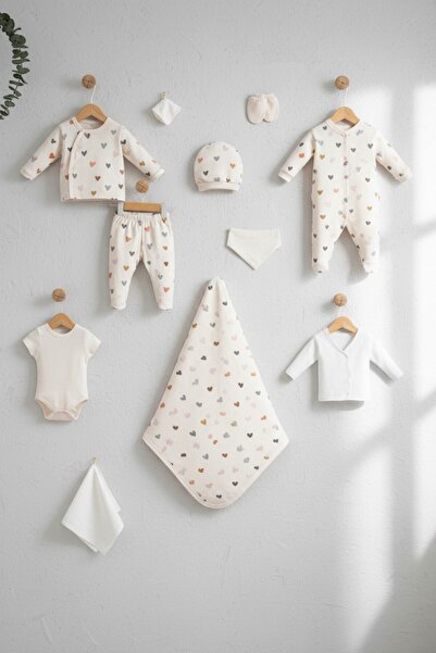 Mou&Kou Luxury 10-Piece Newborn Hospital-Issued Boxed Set 100% Cotton Heart P...