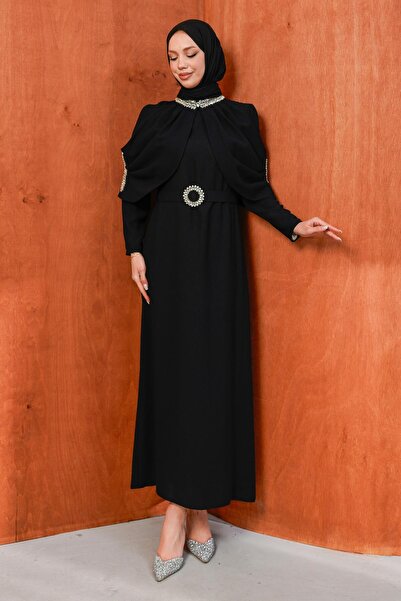 İmajButik Μαύρο ζωηρό βραδινό φόρεμα μεγάλου μεγέθους